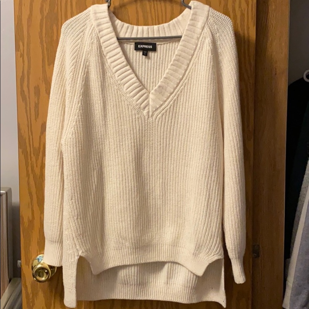 White Express V-Neck Sweater